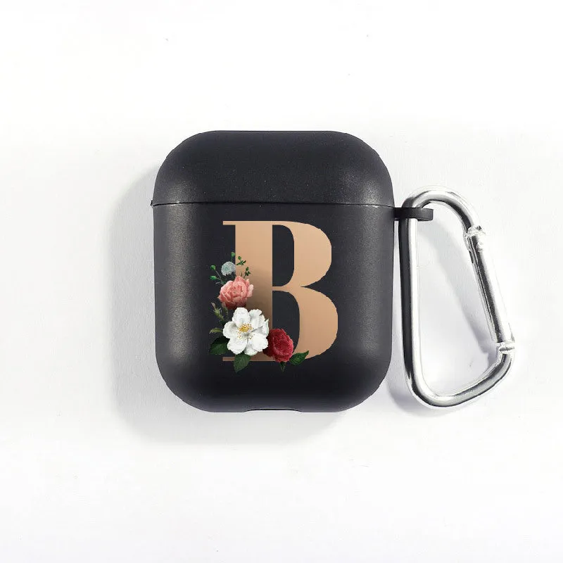 Matte black silicone alphabet AirPods case with dust plug, impact-resistant and anti-fingerprint surface