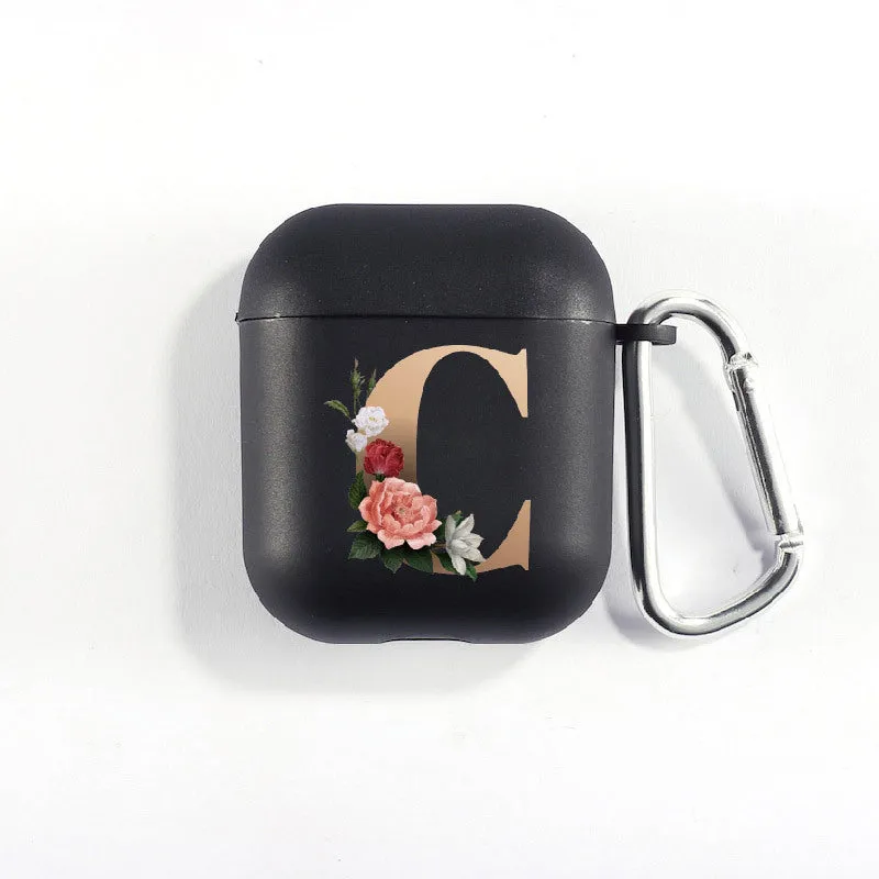 Matte black silicone alphabet AirPods case with dust plug, impact-resistant and anti-fingerprint surface