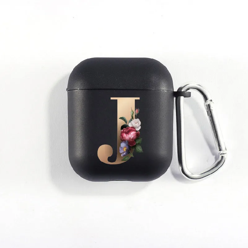 Matte black silicone alphabet AirPods case with dust plug, impact-resistant and anti-fingerprint surface