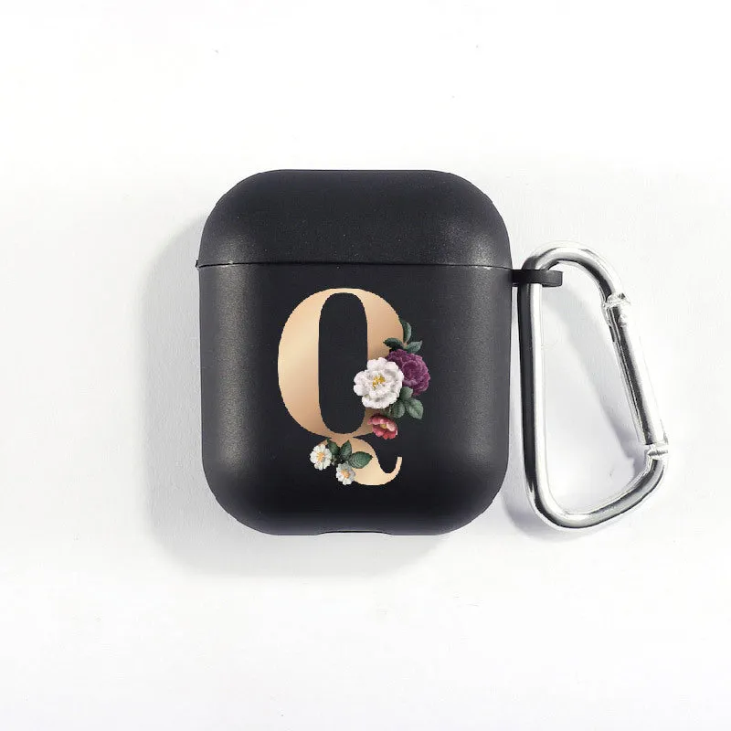 Matte black silicone alphabet AirPods case with dust plug, impact-resistant and anti-fingerprint surface