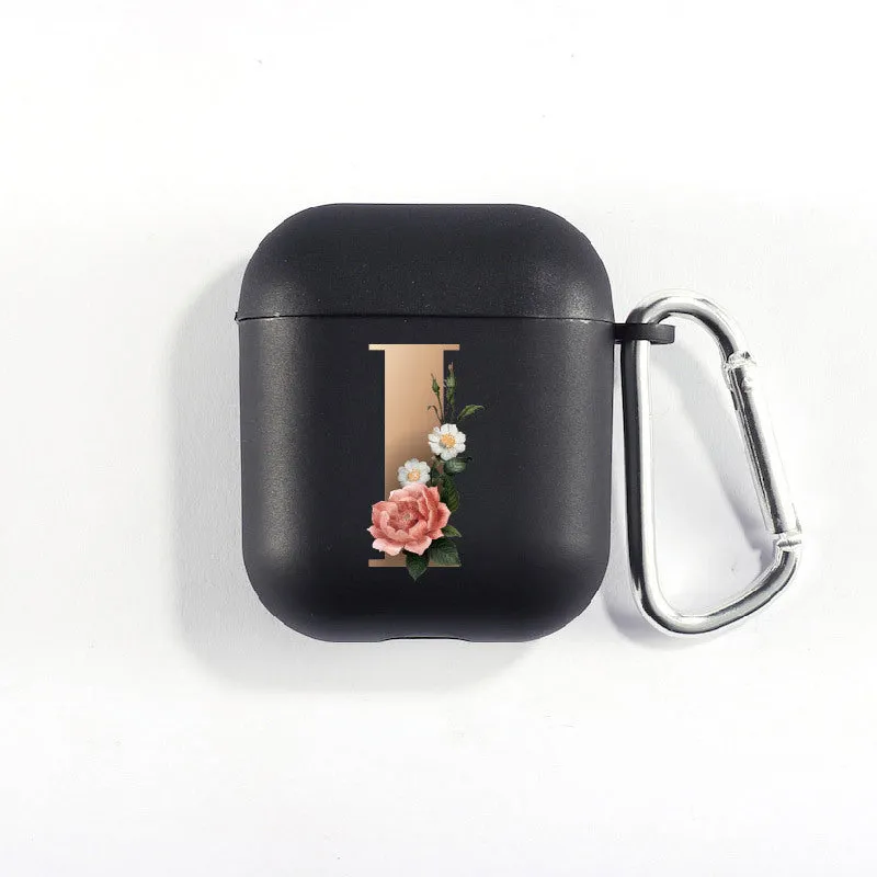 Matte black silicone alphabet AirPods case with dust plug, impact-resistant and anti-fingerprint surface