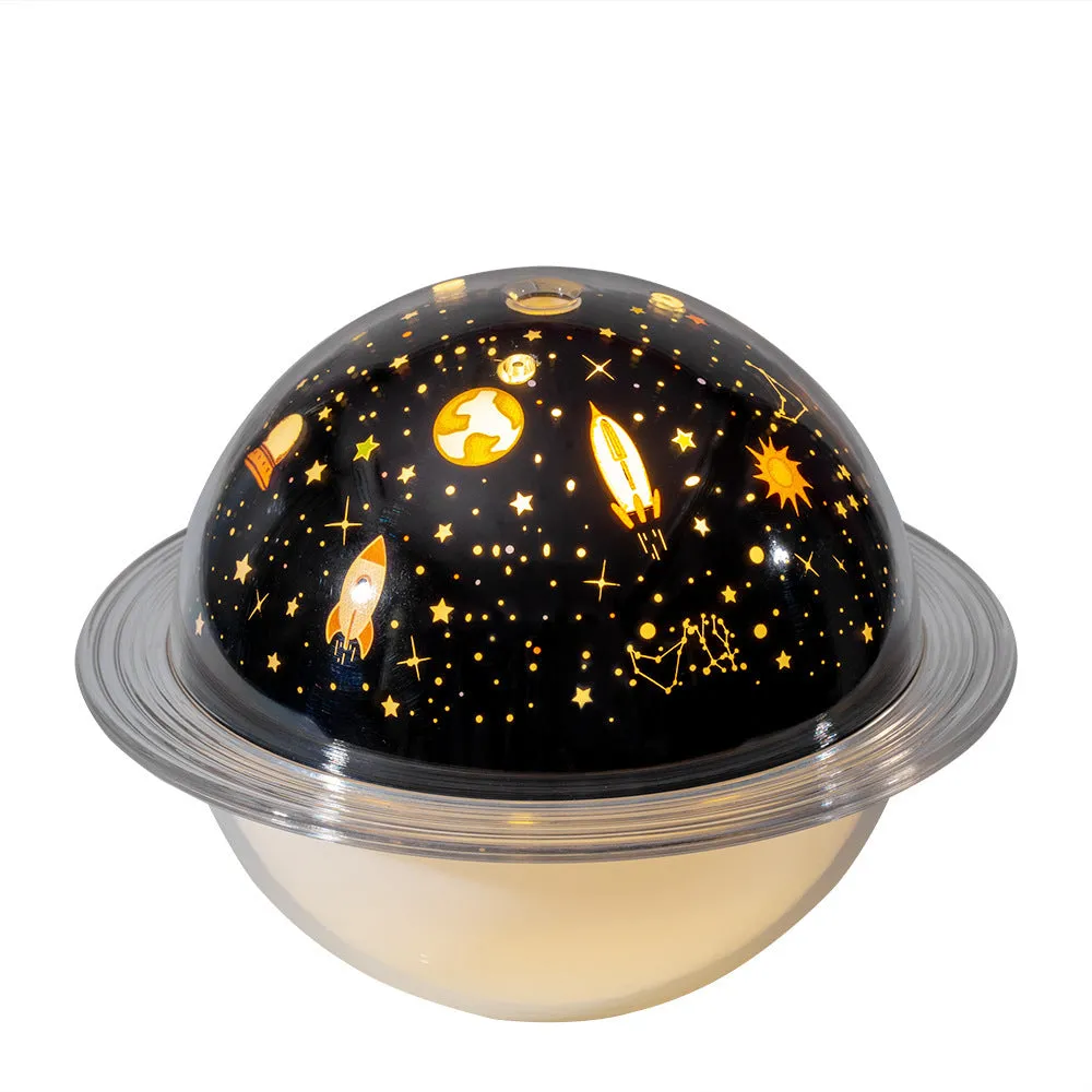 Moon-shaped projection lamp humidifier with 3 LED colours and 250ml tank on desk