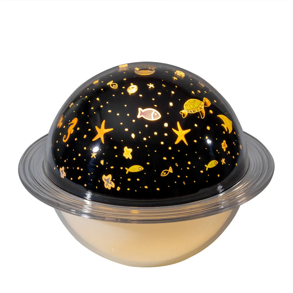 Moon-shaped projection lamp humidifier with 3 LED colours and 250ml tank on desk