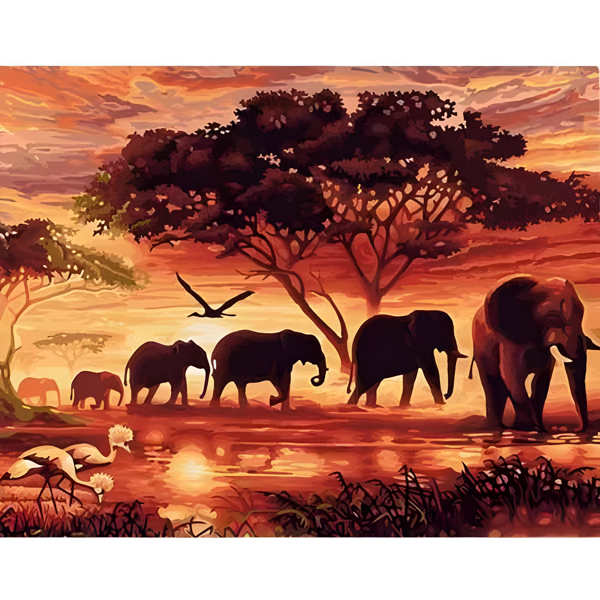 CHENISTORY sunset elephants DIY diamond painting kit with square and round resin diamonds on numbered canvas