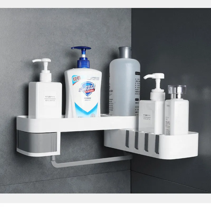 Bathroom corner shelf plastic wall mounted black and white shower storage organiser