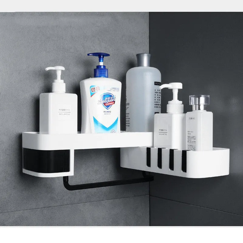 Bathroom corner shelf plastic wall mounted black and white shower storage organiser