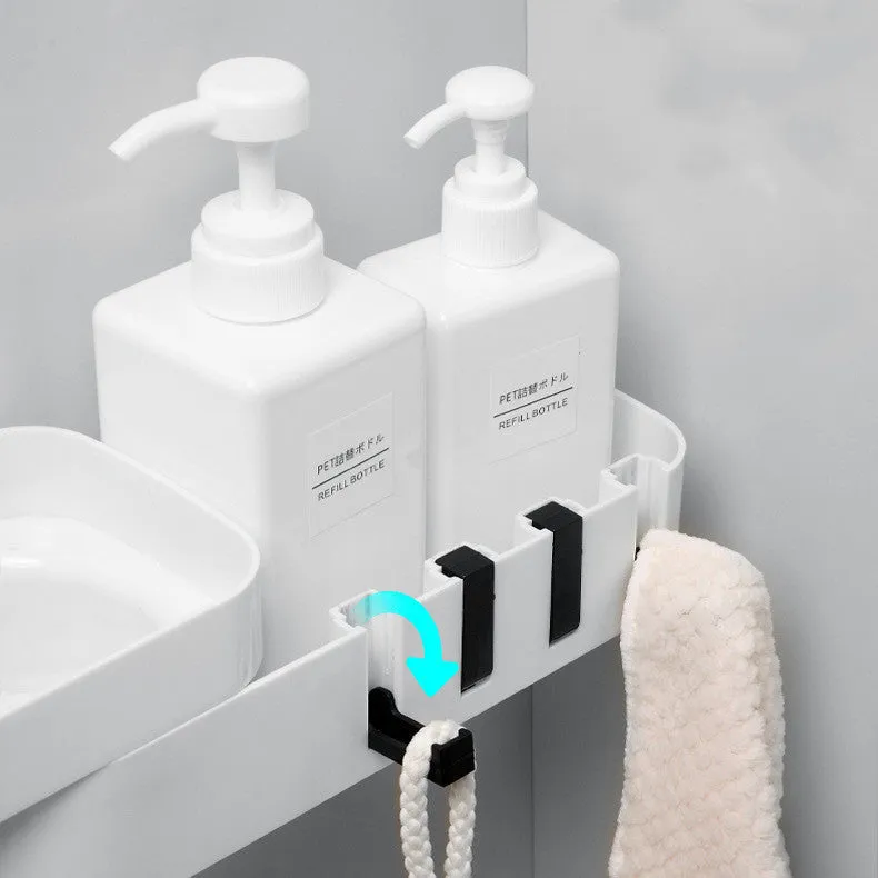 Bathroom corner shelf plastic wall mounted black and white shower storage organiser