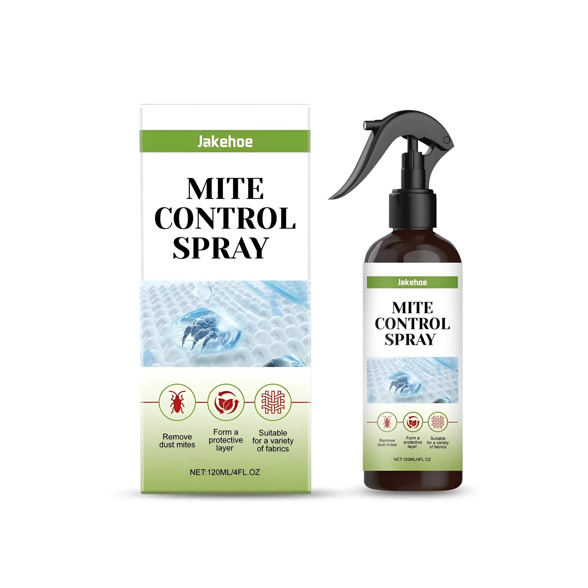 120ml mite control spray bottle for fabric and mattress treatment.