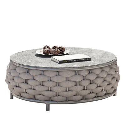 Outdoor patio lounge sofa coffee table set with PE rattan finish, alloy frame, and high-density sponge cushions