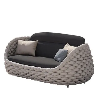 Outdoor patio lounge sofa coffee table set with PE rattan finish, alloy frame, and high-density sponge cushions