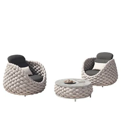 Outdoor patio lounge sofa coffee table set with PE rattan finish, alloy frame, and high-density sponge cushions