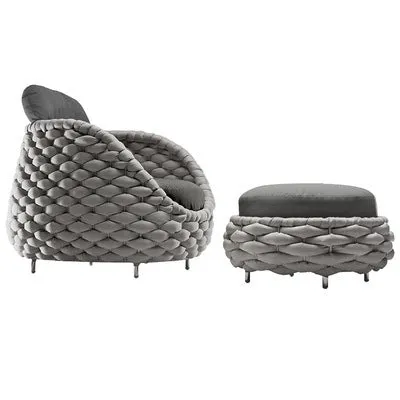 Outdoor patio lounge sofa coffee table set with PE rattan finish, alloy frame, and high-density sponge cushions
