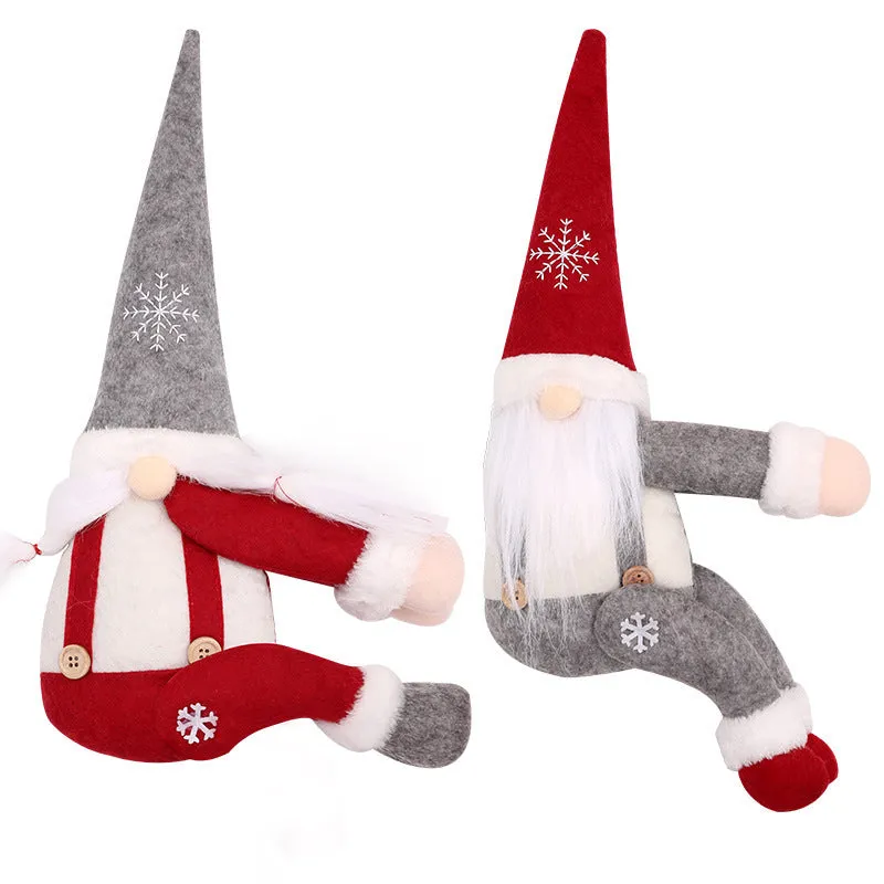 Fabric curtain buckle forest old man side hugging design with snowflake hat and beard 51x22cm
