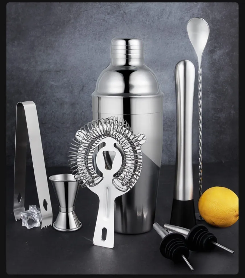 23-piece stainless steel cocktail set with European style acrylic design including shaker and bar tools