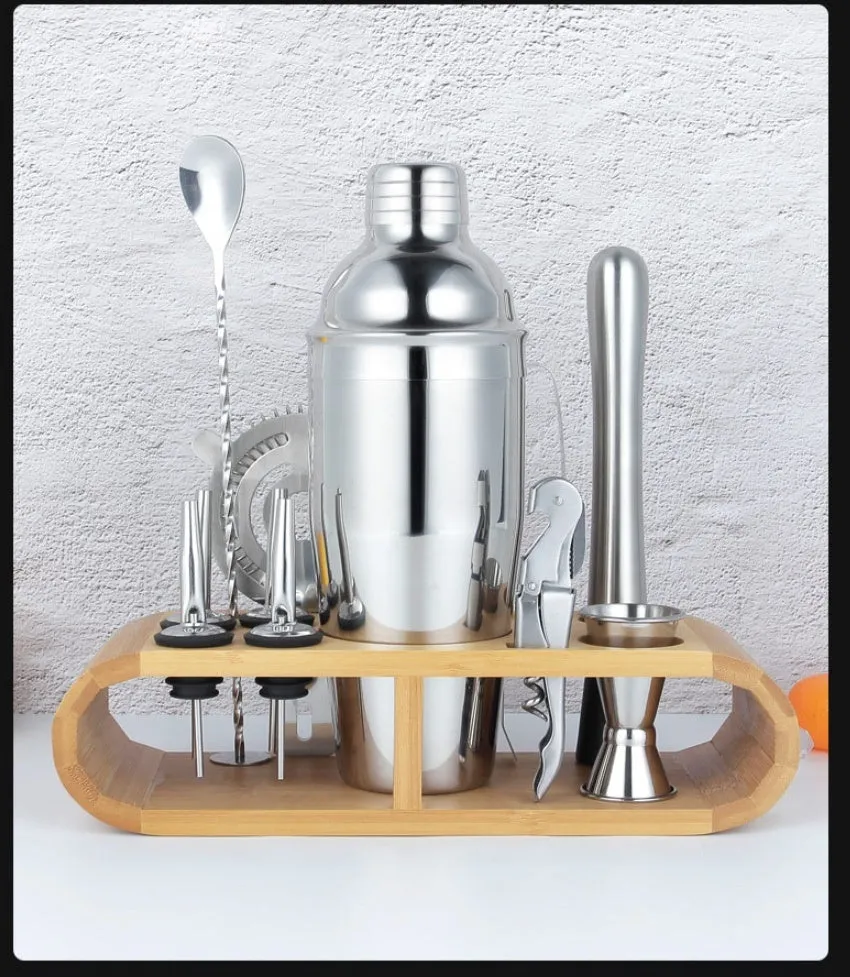 23-piece stainless steel cocktail set with European style acrylic design including shaker and bar tools