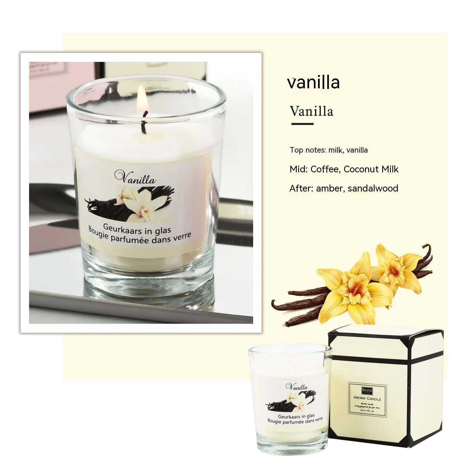 Handmade plant wax soy candle in transparent glass cup 5x6cm boxed pink