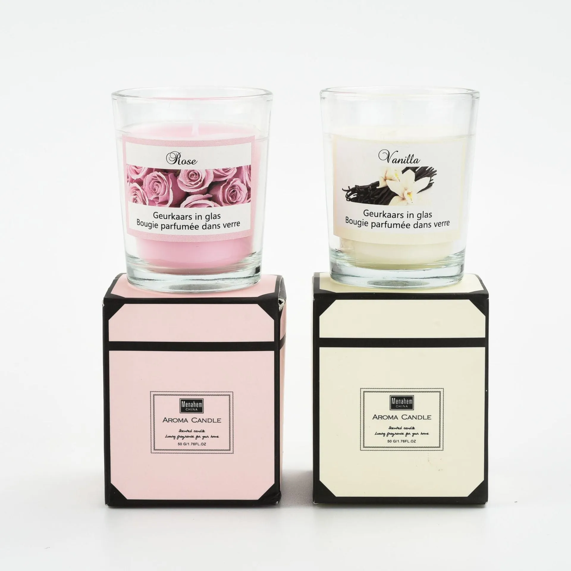 Handmade plant wax soy candle in transparent glass cup 5x6cm boxed pink