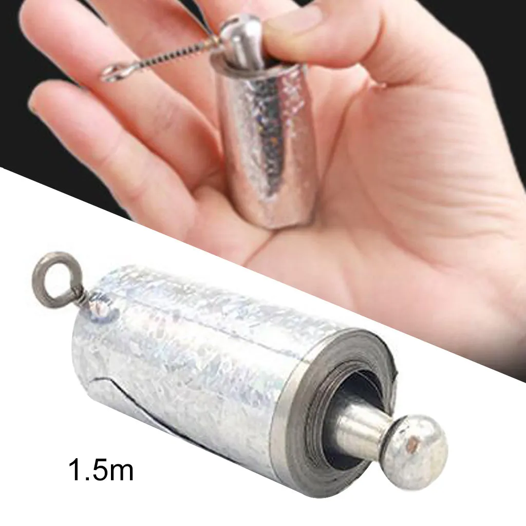 Metal telescopic magic wand in silver finish extended to full length on a dark background