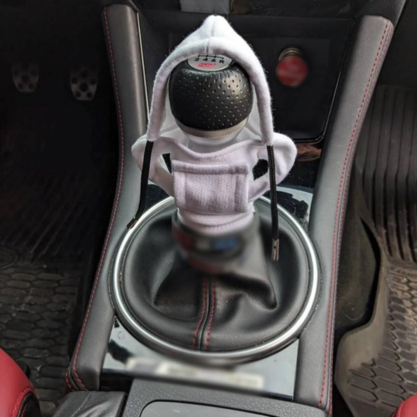 Universal pure cotton gear knob cover in hoodie style with adjustable cord in black colour