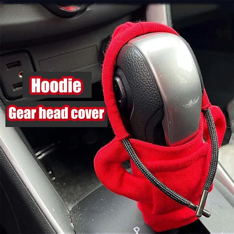 Universal pure cotton gear knob cover in hoodie style with adjustable cord in black colour