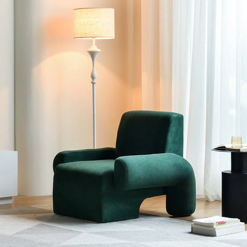 Nordic single sofa chair with black and off-white teddy fabric upholstery, solid wood frame, dimensions 90x87x75cm
