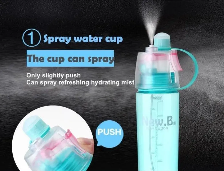 600ml sports cycling mist spray water bottle in pink with spray button, heat resistant and waterproof design