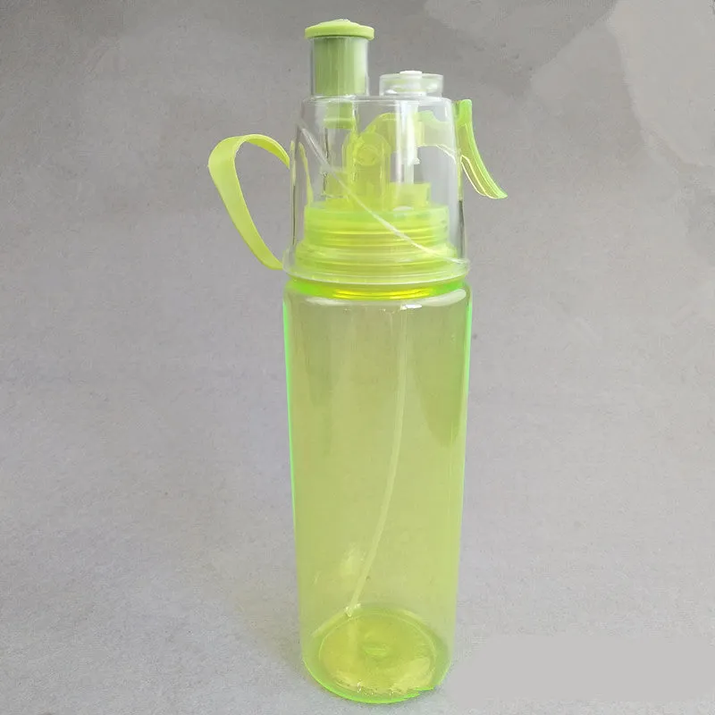 600ml sports cycling mist spray water bottle in pink with spray button, heat resistant and waterproof design