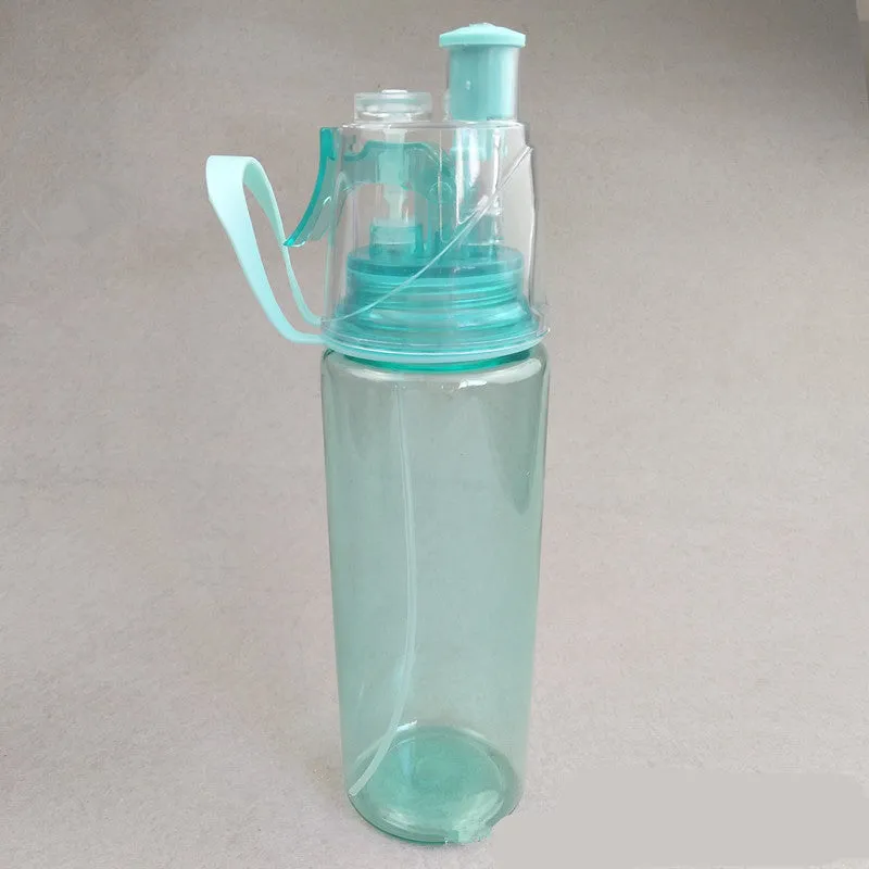 600ml sports cycling mist spray water bottle in pink with spray button, heat resistant and waterproof design