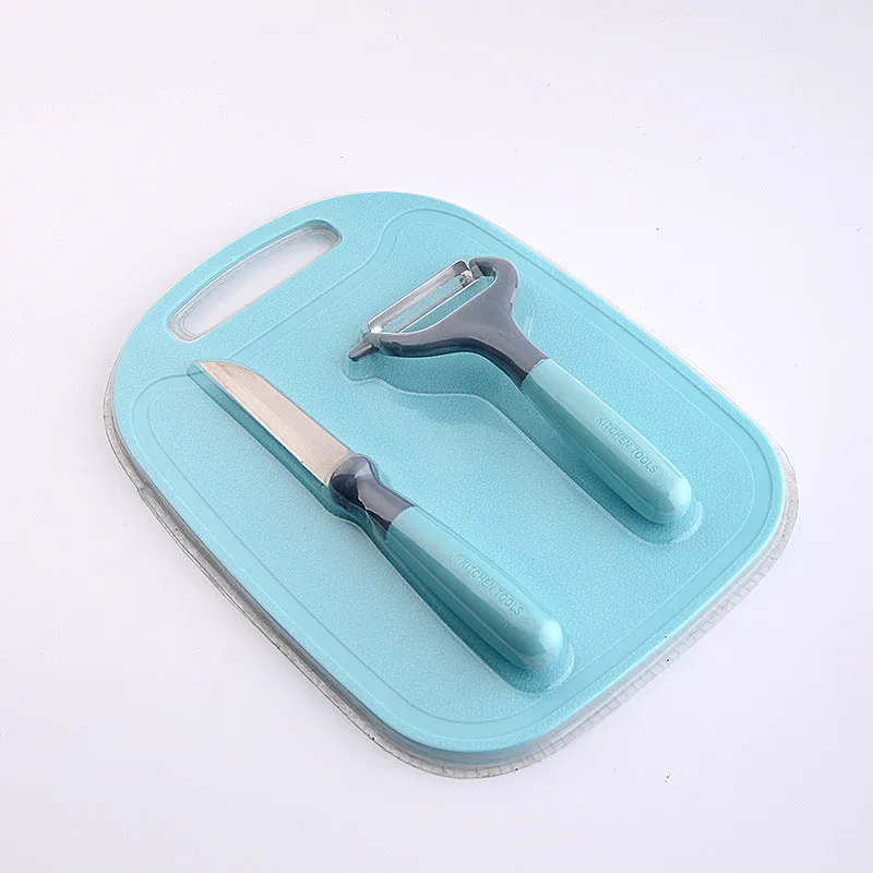 Multipurpose kitchen tool set with PP silicone handle and 3CR14 steel blade in blue colour