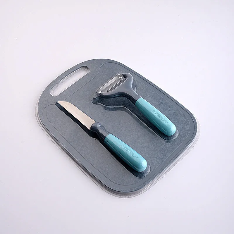 Multipurpose kitchen tool set with PP silicone handle and 3CR14 steel blade in blue colour