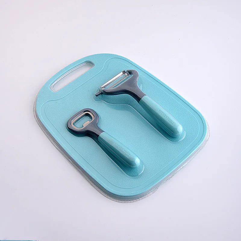 Multipurpose kitchen tool set with PP silicone handle and 3CR14 steel blade in blue colour
