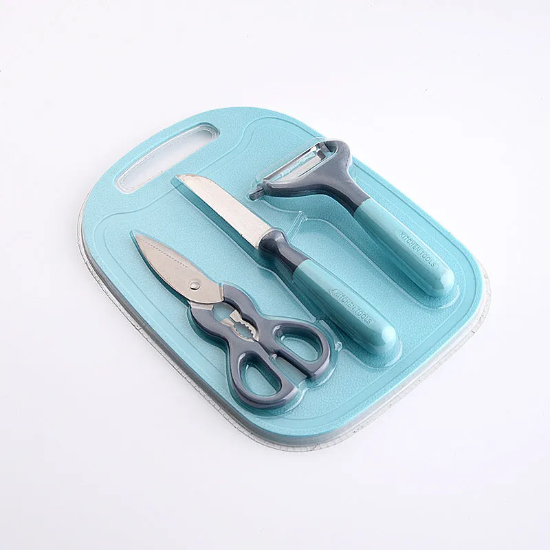 Multipurpose kitchen tool set with PP silicone handle and 3CR14 steel blade in blue colour