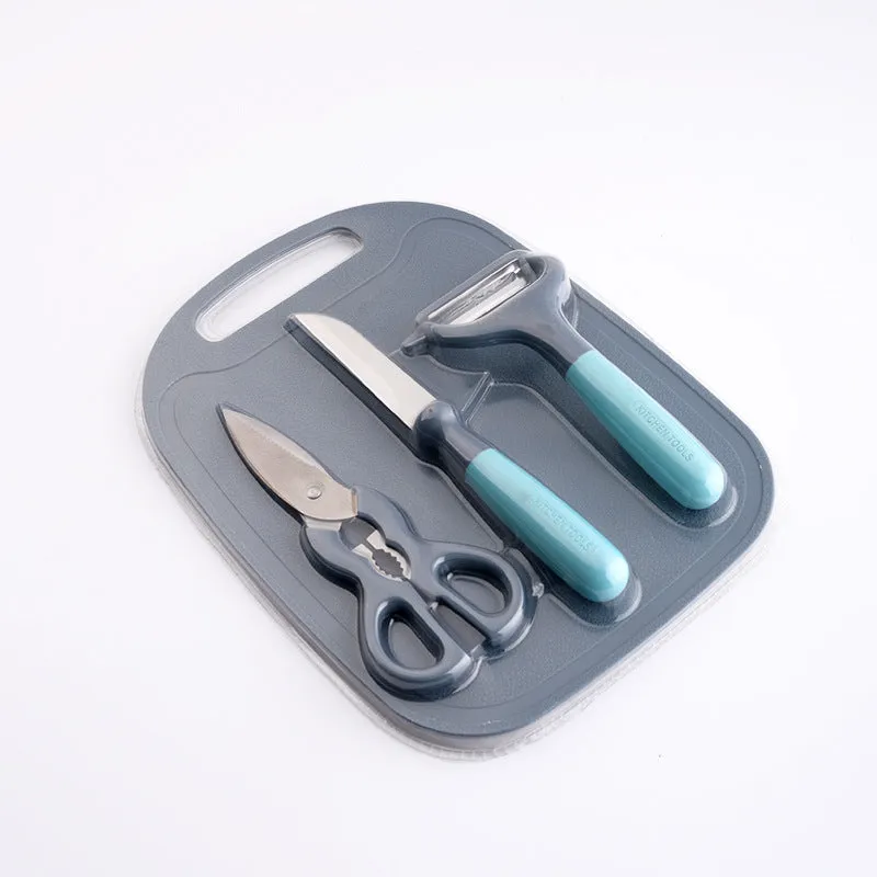 Multipurpose kitchen tool set with PP silicone handle and 3CR14 steel blade in blue colour