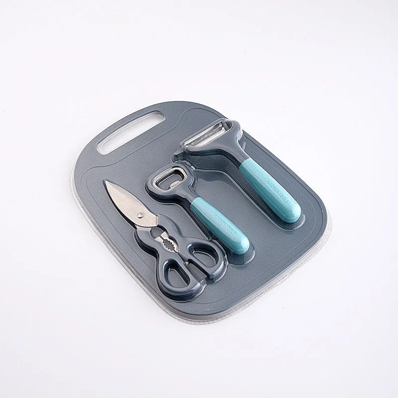 Multipurpose kitchen tool set with PP silicone handle and 3CR14 steel blade in blue colour