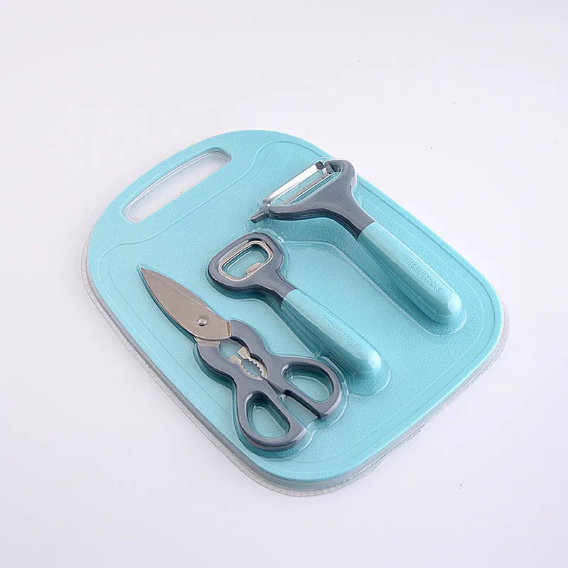 Multipurpose kitchen tool set with PP silicone handle and 3CR14 steel blade in blue colour