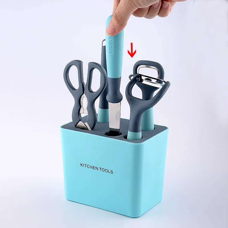 Multipurpose kitchen tool set with PP silicone handle and 3CR14 steel blade in blue colour