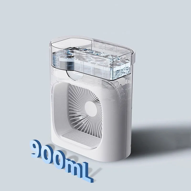 White USB refrigeration air conditioner front view showing screen display and button controls
