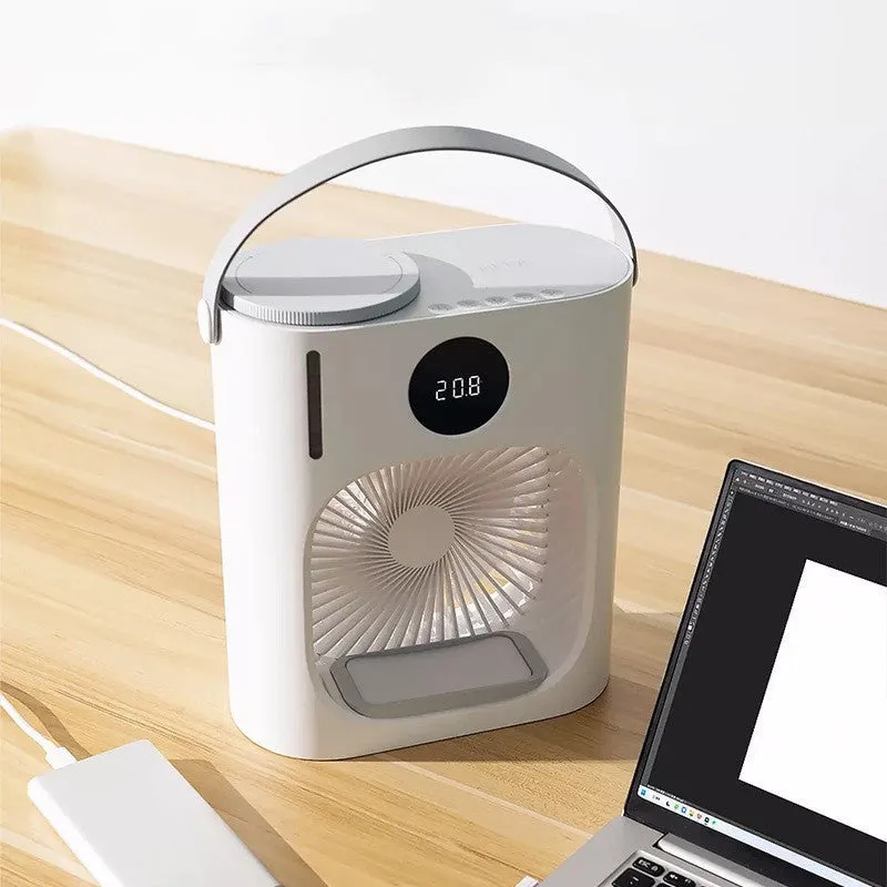 White USB refrigeration air conditioner front view showing screen display and button controls