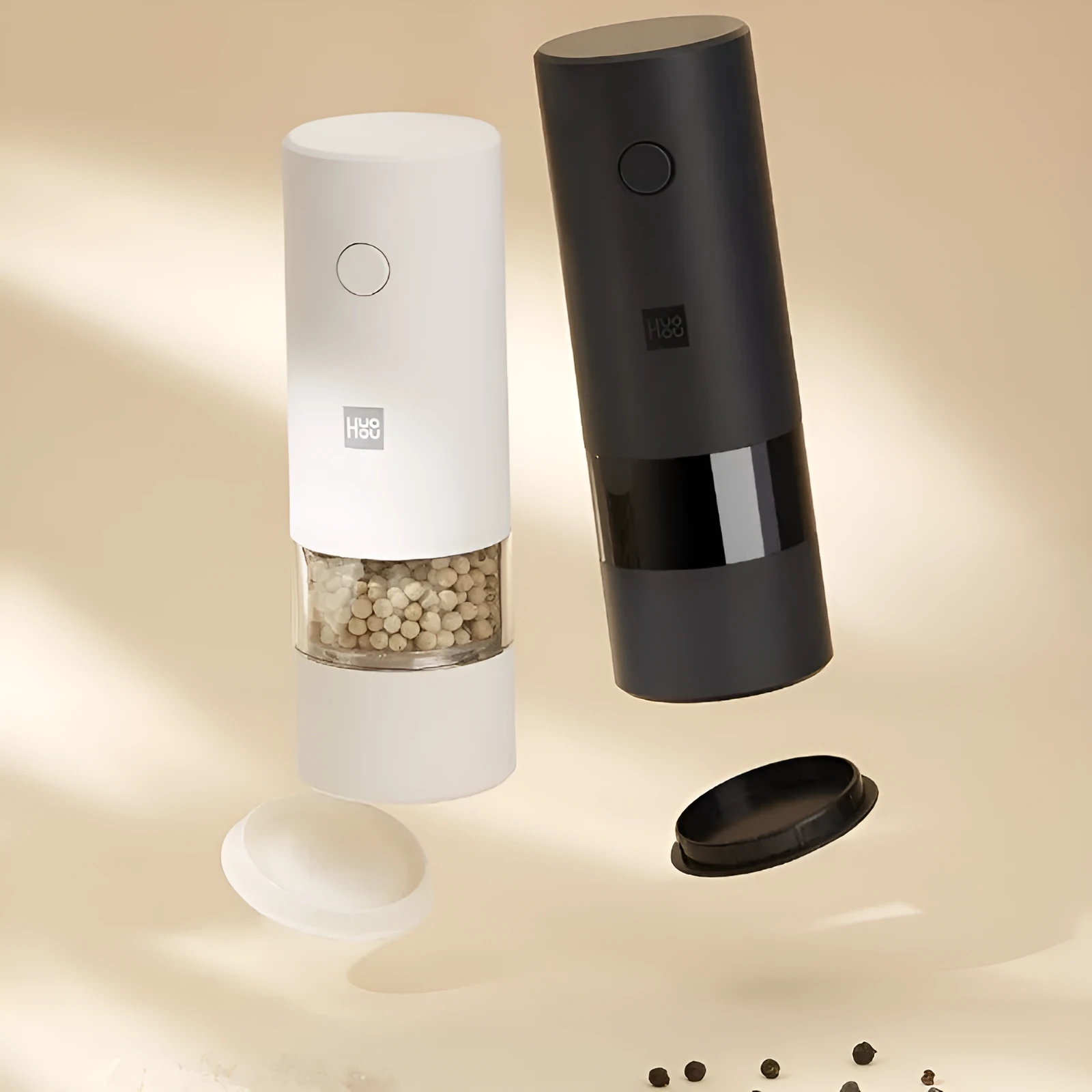 Electric grinder in black with ceramic mechanism, 51.5×157mm, for black pepper and sea salt