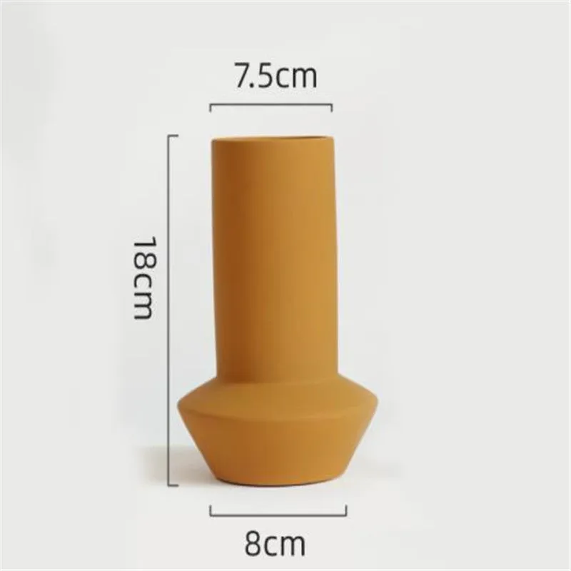 Morandi glazed texture ceramic geometric vase in muted colour for living room decor