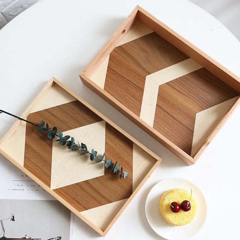 Wooden cake tray size A 30x34x4cm, natural wood colour, on table with cake