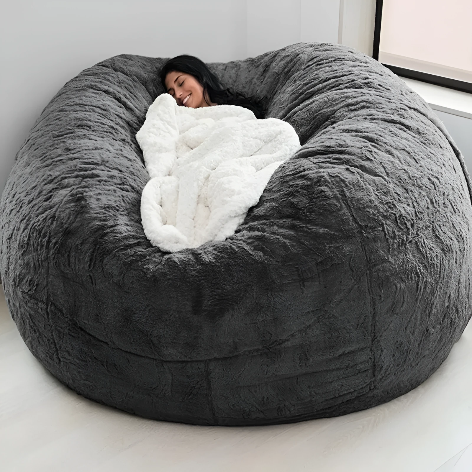 Fabric bean bag sofa cover for three-seater foam furniture in PV velvet grey blue
