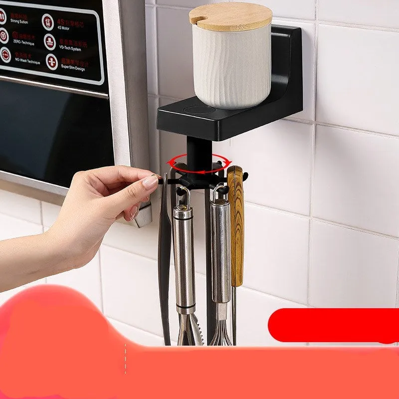 Plastic 6-hook kitchen utensil rack in Nordic style with inverted hooks, colour black