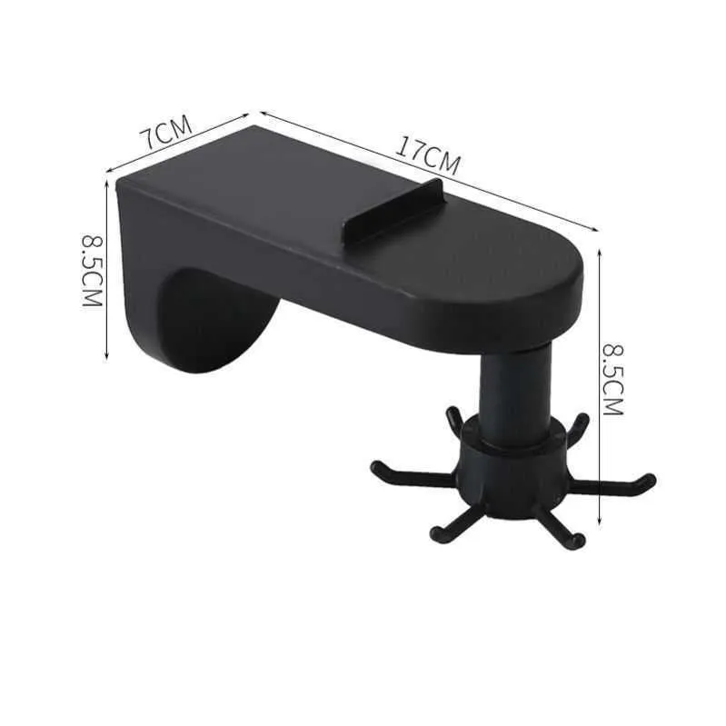 Plastic 6-hook kitchen utensil rack in Nordic style with inverted hooks, colour black