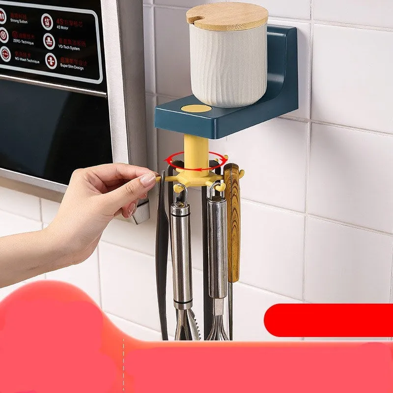 Plastic 6-hook kitchen utensil rack in Nordic style with inverted hooks, colour black