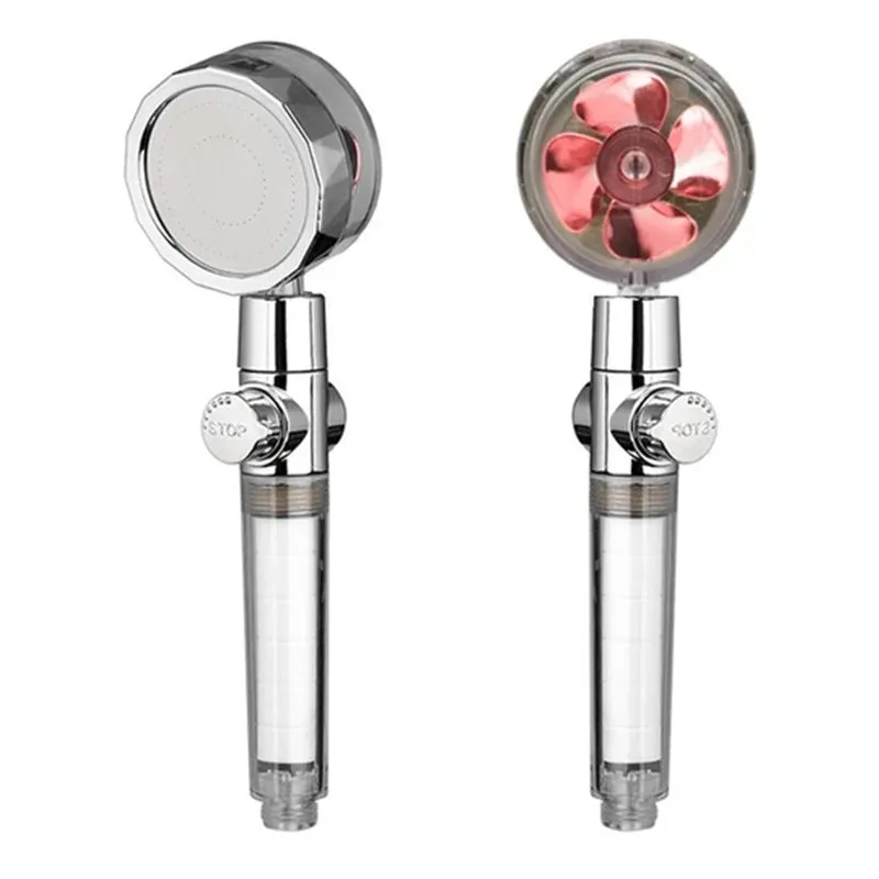 Turbo propeller shower head in gold with holder, ABS material, high-pressure rainfall design