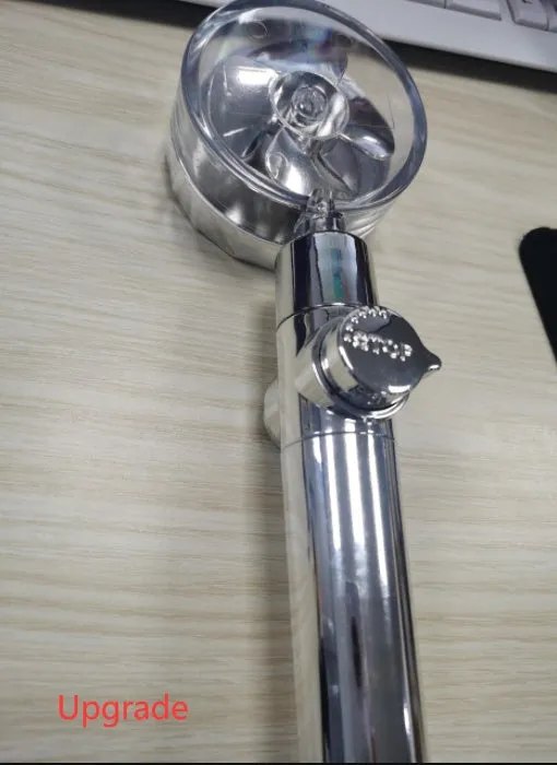 Turbo propeller shower head in gold with holder, ABS material, high-pressure rainfall design