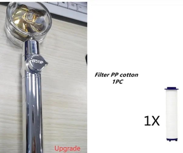 Turbo propeller shower head in gold with holder, ABS material, high-pressure rainfall design