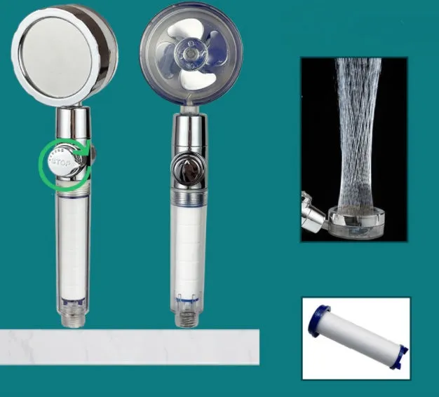 Turbo propeller shower head in gold with holder, ABS material, high-pressure rainfall design