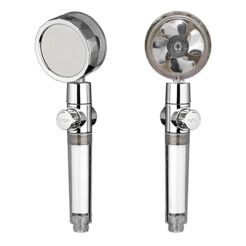 Turbo propeller shower head in gold with holder, ABS material, high-pressure rainfall design